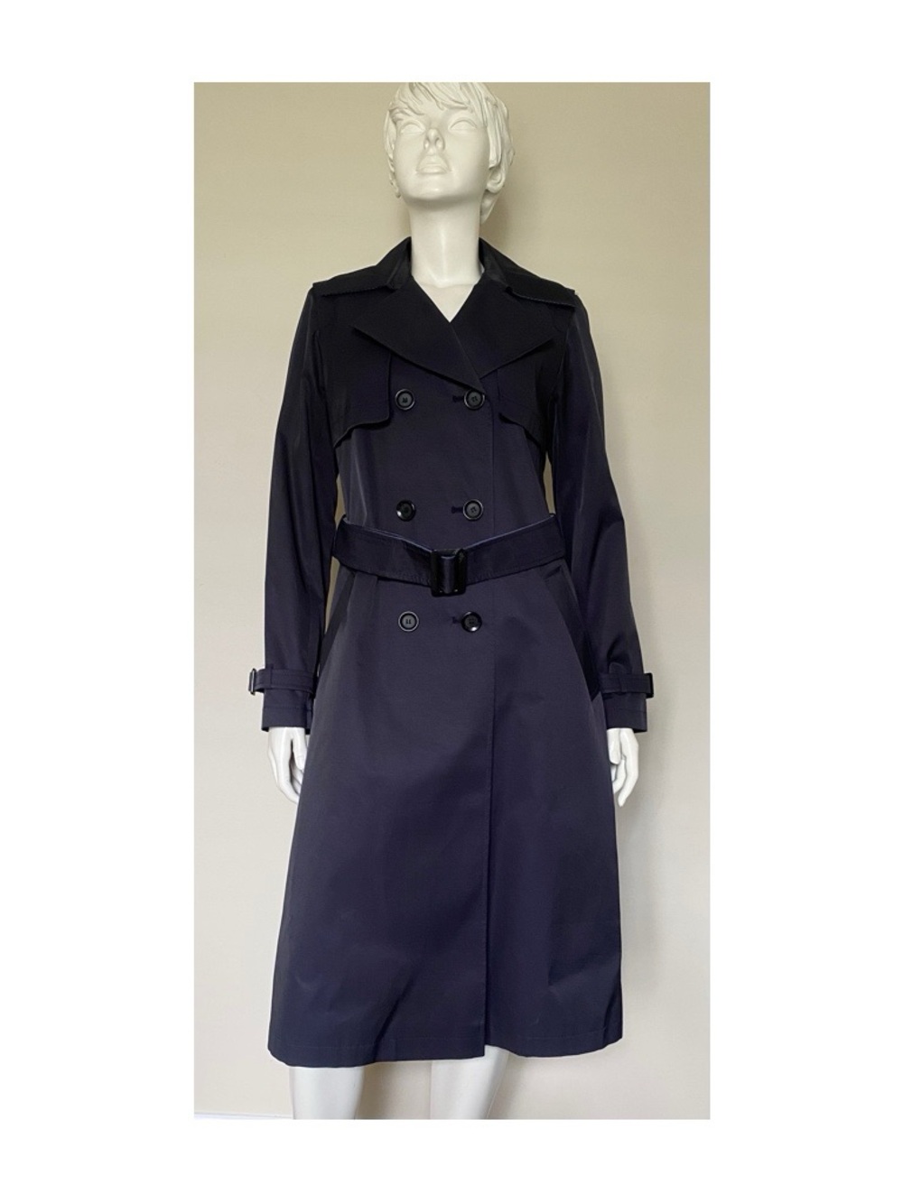 Sam Edelman Double Breasted Belted Lined Long Trench Coat - Navy (NWT Size XS)